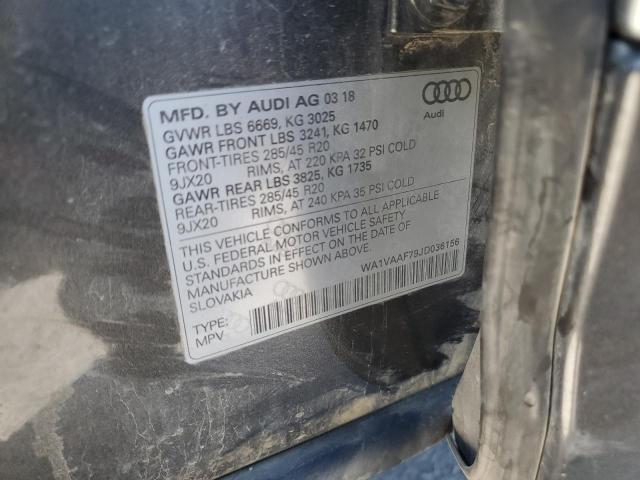WA1VAAF79JD036156 - 2018 AUDI Q7 PRESTIGE Сірий фото 13