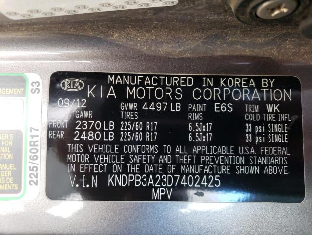 KNDPB3A23D7402425 - 2013 KIA SPORTAGE BASE GRAY photo 13