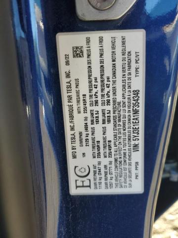 5YJ3E1EA1NF354348 - 2022 TESLA MODEL 3 蓝色 照片 13