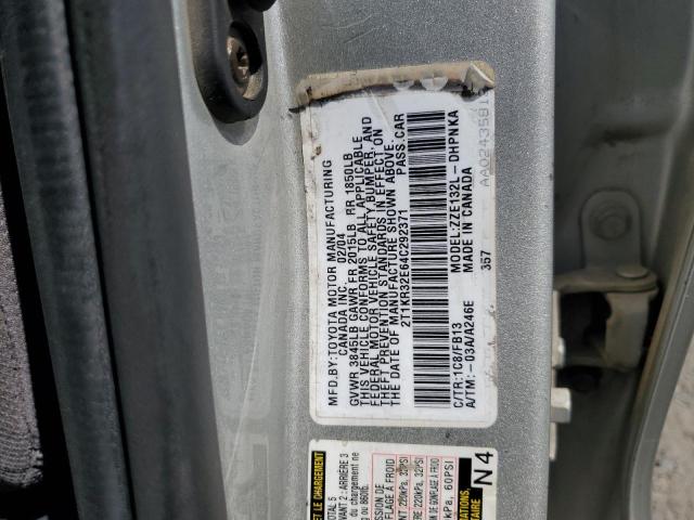 2T1KR32E64C292371 - 2004 TOYOTA COROLLA MA XR SILVER photo 12