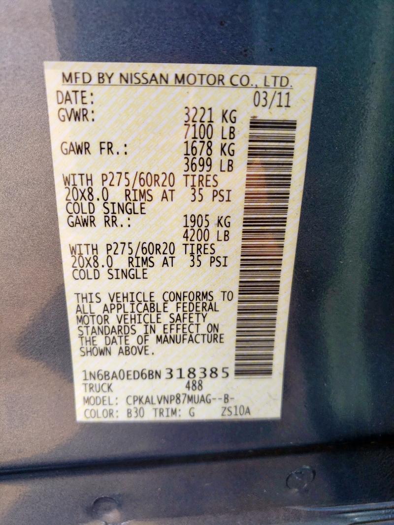 1N6BA0ED6BN318385 - 2011 NISSAN TITAN S BLUE photo 13