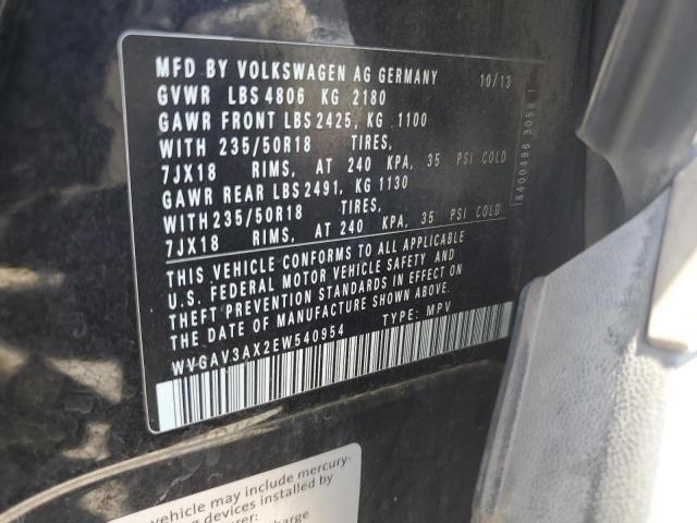 WVGAV3AX2EW540954 - 2014 VOLKSWAGEN TIGUAN S BLACK photo 13