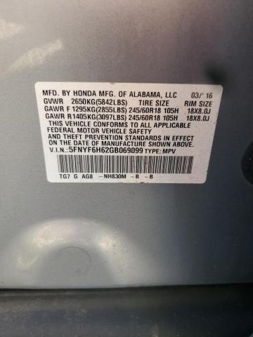 5FNYF6H62GB069099 - 2016 HONDA PILOT EXL SILVER photo 13