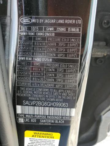 SALVP2BG6GH099063 - 2016 LAND ROVER RANGE ROVE SE BLACK photo 12