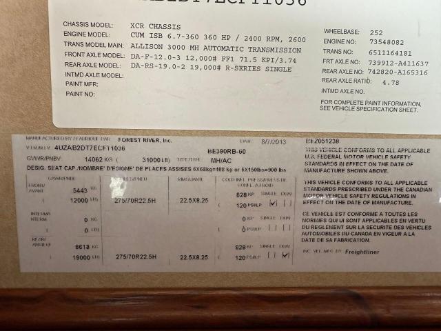 4UZAB2DT7ECFT1036 - 2014 FREIGHTLINER CHASSIS XC შავი ფოტო 10