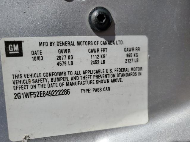 2G1WF52E849222286 - 2004 CHEVROLET IMPALA SILVER photo 12