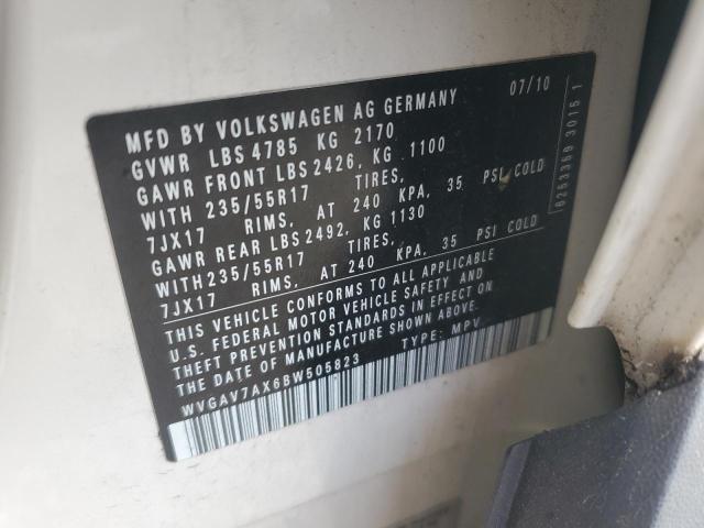 WVGAV7AX6BW505823 - 2011 VOLKSWAGEN TIGUAN S WHITE photo 13