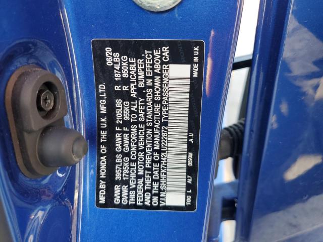 SHHFK7H42LU222872 - 2020 HONDA CIVIC SPORT BLUE photo 12