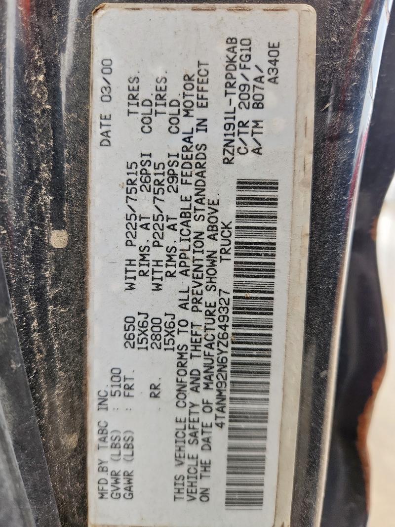 4TANM92N6YZ649327 - 2000 TOYOTA TACOMA PRERUNNER Қара фото 13