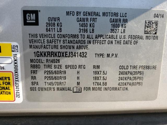1GKKRRKDXEJ341432 - 2014 GMC ACADIA SLT-1 SILVER photo 14