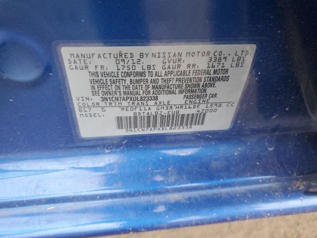 3N1CN7APXDL823338 - 2013 NISSAN VERSA S BLUE photo 12