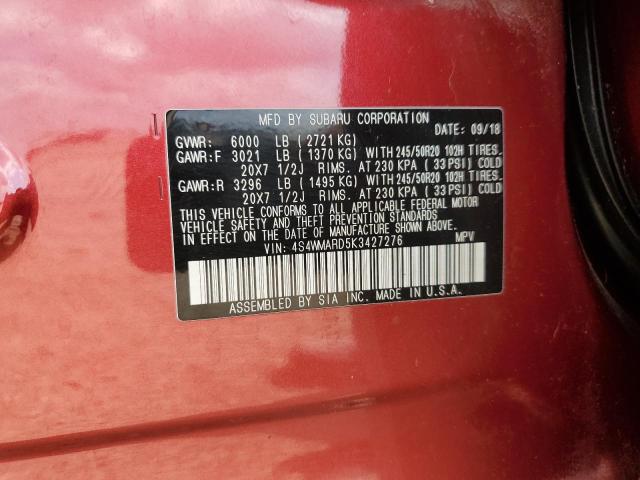 4S4WMARD5K3427276 - 2019 SUBARU ASCENT TOURING წითელი ფოტო 13