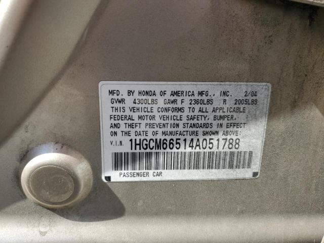 1HGCM66514A051788 - 2004 HONDA ACCORD EX GOLD photo 13