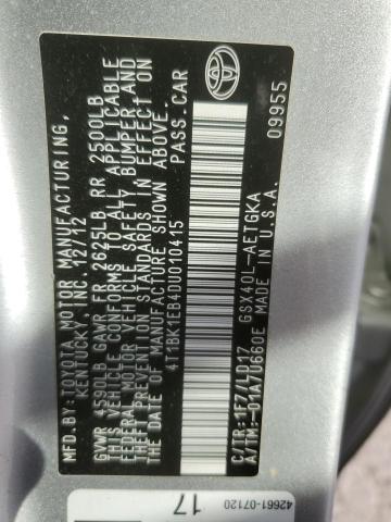 4T1BK1EB4DU010415 - 2013 TOYOTA AVALON BASE 银色 照片 12