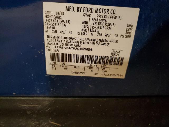 1FM5K8AT6JGB69094 - 2018 FORD EXPLORER POLICE INTERCEPTOR BLUE photo 13