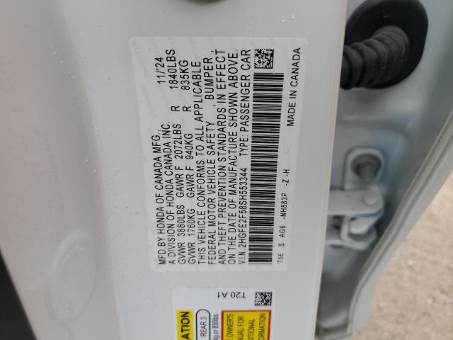 2HGFE2F58SH553344 - 2025 HONDA CIVIC SPORT WHITE photo 12