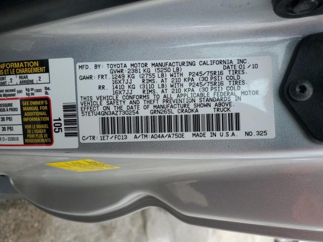 5TETU4GN3AZ730254 - 2010 TOYOTA TACOMA PRERUNNER ACCESS CAB SILVER photo 12