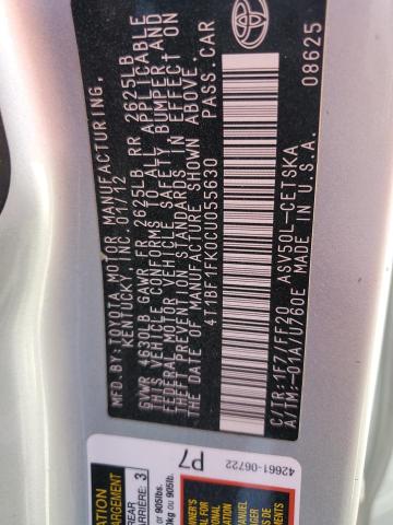 4T1BF1FK0CU055630 - 2012 TOYOTA CAMRY BASE ვერცხლისფერი ფოტო 13