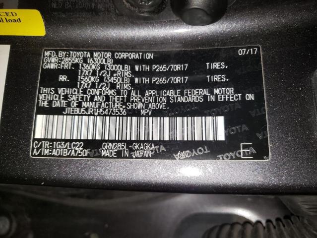 JTEBU5JR1H5473536 - 2017 TOYOTA 4RUNNER SR5/SR5 PREMIUM GRAY photo 13