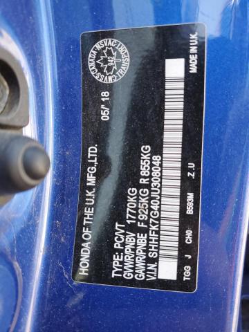 SHHFK7G40JU308048 - 2018 HONDA CIVIC SPORT 蓝色 照片 12