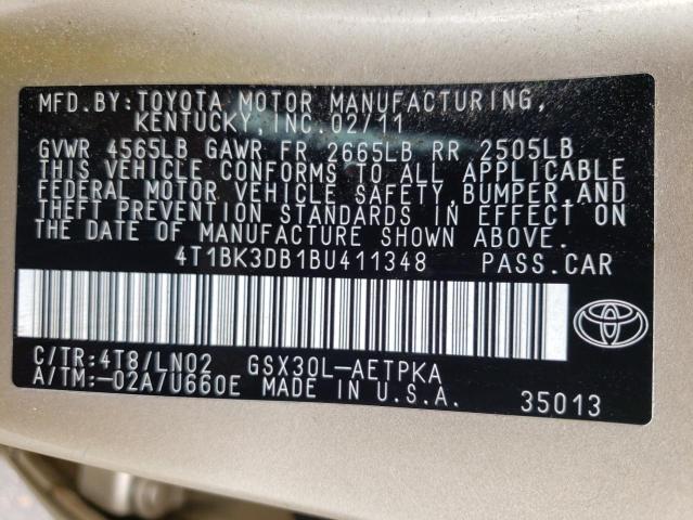 4T1BK3DB1BU411348 - 2011 TOYOTA AVALON BASE 金色 照片 12