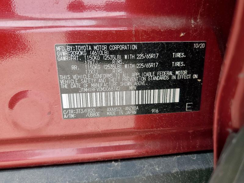 JTMH1RFV0MD068742 - 2021 TOYOTA RAV4 LE RED photo 14