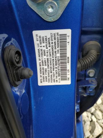 19XFC1F77LE216211 - 2020 HONDA CIVIC EXL BLUE photo 12