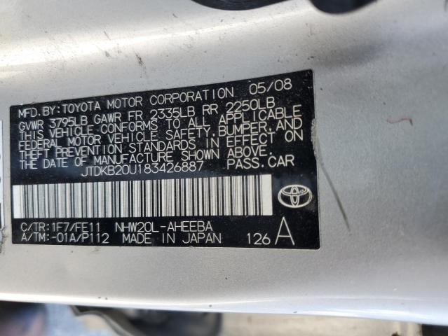 JTDKB20U183426887 - 2008 TOYOTA PRIUS 银色 照片 12