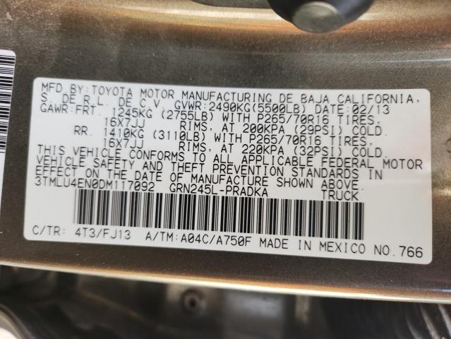 3TMLU4EN0DM117092 - 2013 TOYOTA TACOMA DOUBLE CAB ნაცრისფერი ფოტო 12
