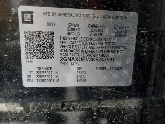 2GNAXUEV3K6247591 - 2019 CHEVROLET EQUINOX LT BLACK photo 13