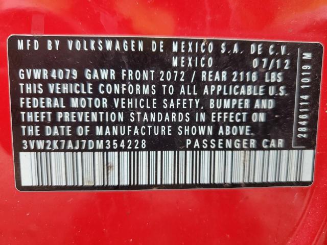 3VW2K7AJ7DM354228 - 2013 VOLKSWAGEN JETTA BASE أحمر صورة 12