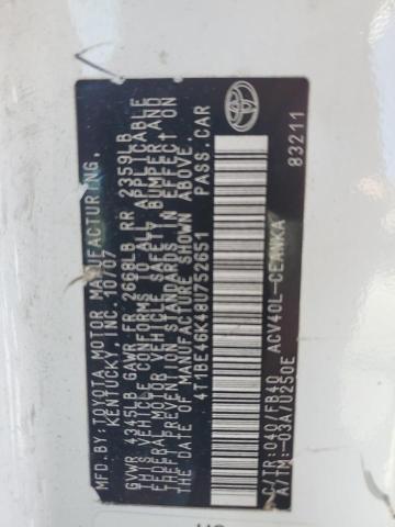 4T1BE46K48U752651 - 2008 TOYOTA CAMRY CE 白色 照片 12