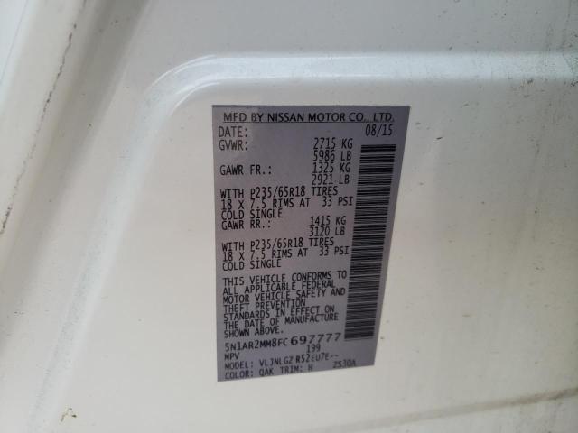 5N1AR2MM8FC697777 - 2015 NISSAN PATHFINDER S WHITE photo 13