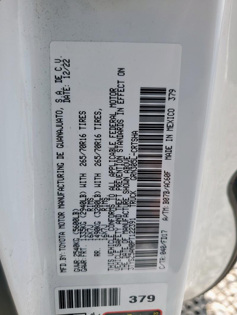 3TYSZ5AN0PT122391 - 2023 TOYOTA TACOMA ACCESS CAB WHITE photo 12