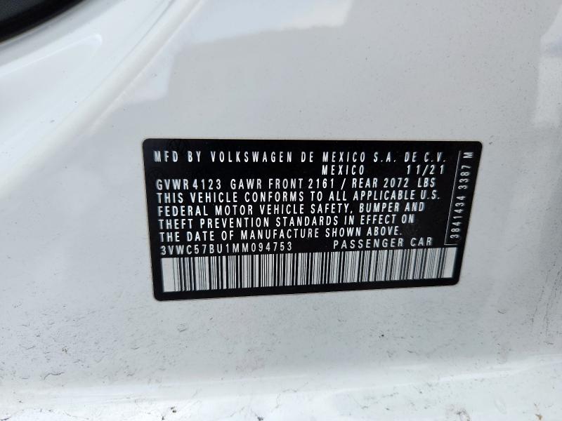 3VWC57BU1MM094753 - 2021 VOLKSWAGEN JETTA S WHITE photo 12