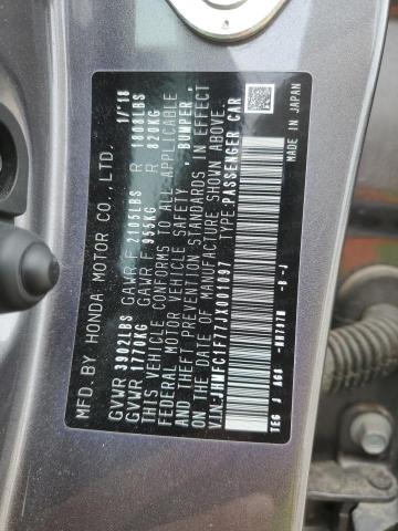 JHMFC1F77JX001097 - 2018 HONDA CIVIC EXL ნაცრისფერი ფოტო 12