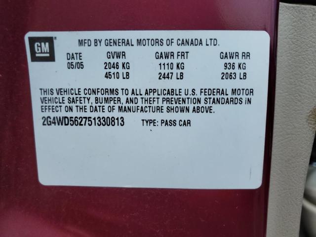 2G4WD562751330813 - 2005 BUICK LACROSSE CXL BURGUNDY photo 12
