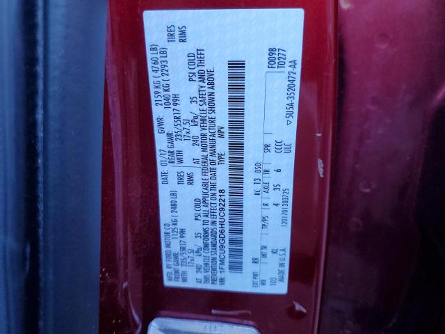 1FMCU9GD6HUC92218 - 2017 FORD ESCAPE SE 红色 照片 14