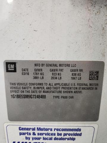 1G1BE5SM9G7248488 - 2016 CHEVROLET CRUZE LT 白色 照片 12