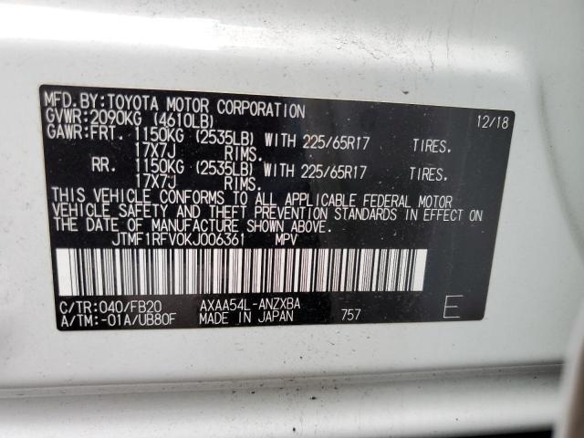 JTMF1RFV0KJ006361 - 2019 TOYOTA RAV4 LE WHITE photo 14