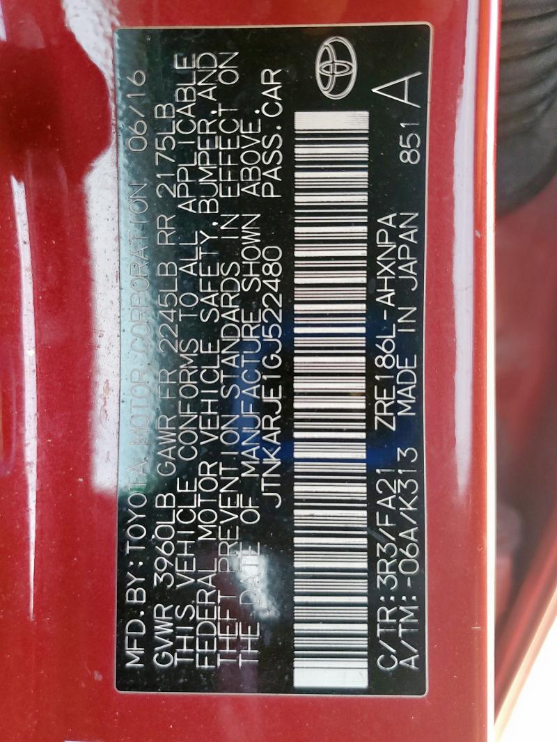 JTNKARJE1GJ522480 - 2016 TOYOTA SCION IM RED photo 13