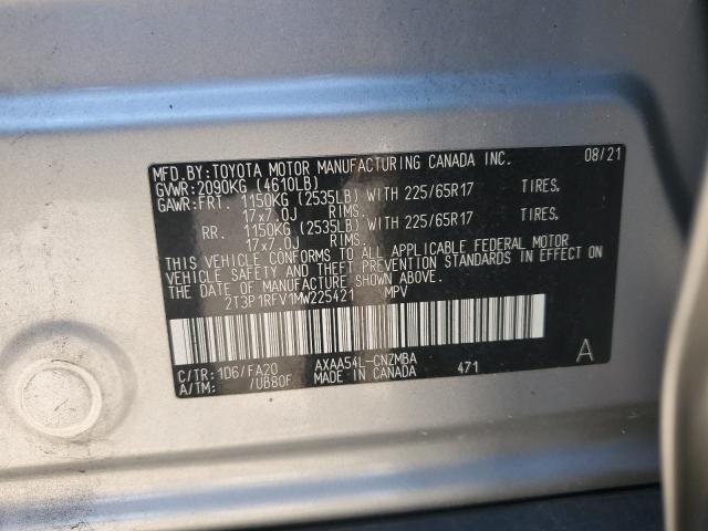 2T3P1RFV1MW225421 - 2021 TOYOTA RAV4 XLE SILVER photo 13