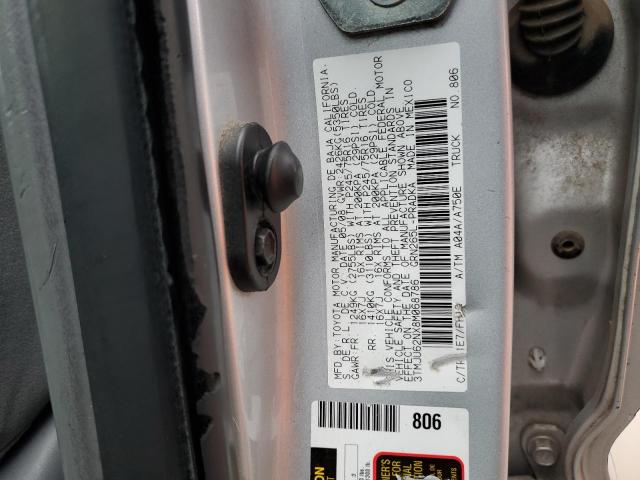 3TMJU62NX8M068786 - 2008 TOYOTA TACOMA DOUBLE CAB PRERUNNER SILVER photo 12