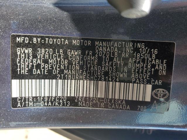 2T1BURHE5HC781424 - 2017 TOYOTA COROLLA L 灰色 照片 12