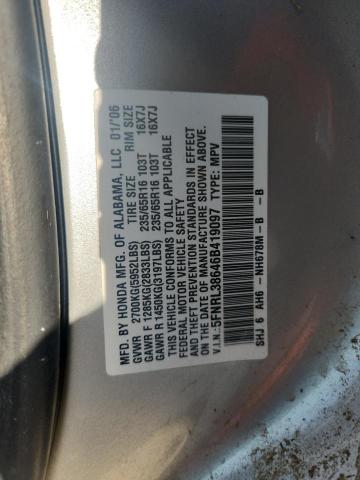 5FNRL38646B419097 - 2006 HONDA ODYSSEY EXL Արծաթագույն լուսանկար 13