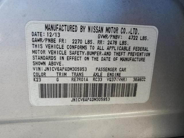 JN1CV6AP4DM305953 - 2013 INFINITI G37 BASE SILVER photo 12
