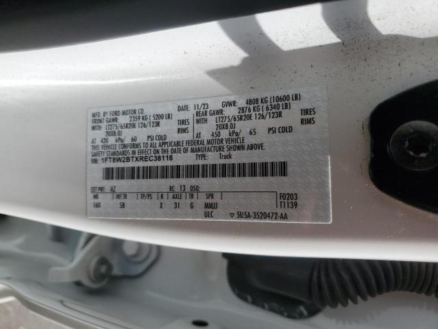 1FT8W2BTXREC38118 - 2024 FORD F250 SUPER DUTY WHITE photo 12