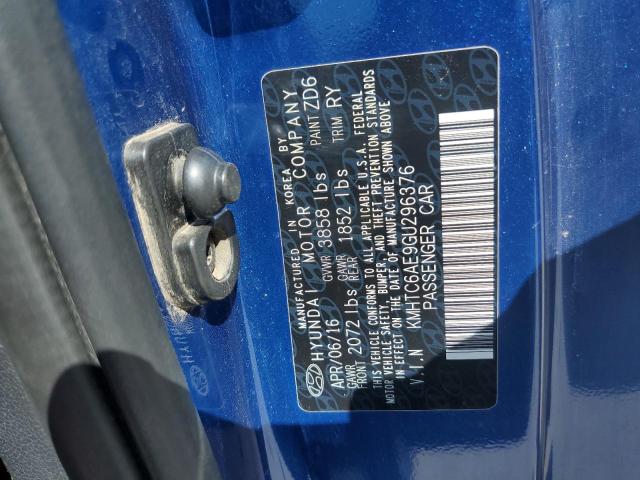 KMHTC6AE9GU296376 - 2016 HYUNDAI VELOSTER TURBO BLUE photo 12