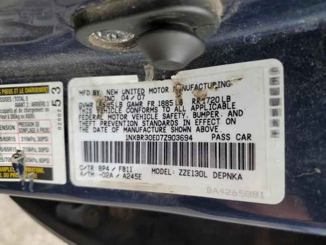 1NXBR30E07Z903694 - 2007 TOYOTA COROLLA CE BLUE photo 12