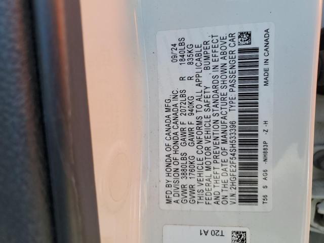 2HGFE2F54SH533396 - 2025 HONDA CIVIC SPORT WHITE photo 13